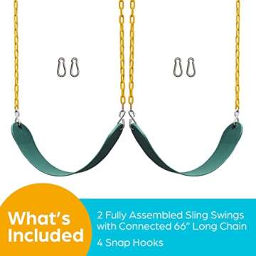 Jungle Gym Kingdom Swings for Outdoor Swing Set - Pack of 2 Swing Seat Replacement Kits with Heavy Duty Chains - Backyard Swingset Playground Accessories for Kids (Green)