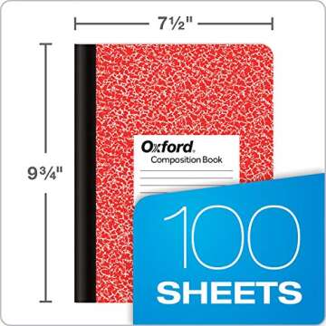 Oxford Composition Notebooks, Wide Ruled Paper, 9-3/4" x 7-1/2", Assorted Marble Covers, 100 Sheets, 12 per Pack, Colors May Vary (63794)