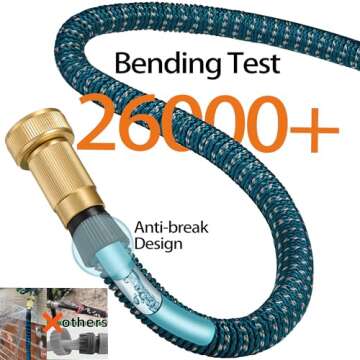 50 ft Expandable Garden Hose - All New 2024 Uprated Retractable Water Hose with 3/4" Solid Brass Fittings, Extra Strength Fabric - Flexible Expanding Hose with 10 Pattern Spray Nozzles