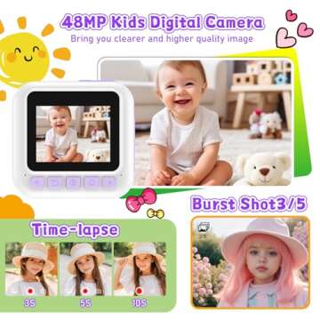 Kids Camera Instant Print, Christmas Birthday Gifts for Girls Boys, Children Digital Camera with 32GB Card, 1080P Video Toddler Print Camera, Portable Kids Toys for Girls Age 3 4 5 6 7 8 9 10 (Purple)