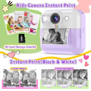 Kids Camera Instant Print, Christmas Birthday Gifts for Girls Boys, Children Digital Camera with 32GB Card, 1080P Video Toddler Print Camera, Portable Kids Toys for Girls Age 3 4 5 6 7 8 9 10 (Purple)