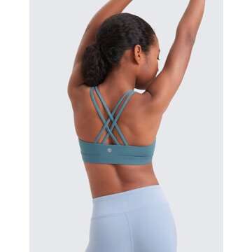 CRZ YOGA Girls Butterluxe Training Bra - Strappy Scoop Neck for Teens Kids Yoga Sports Comfort Dance Crop Top Blue Ashes Medium