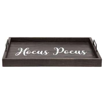 Elegant Designs, 15.50" x 12", Decorative Wood Serving Tray w/Handles, Black Wash Hocus Pocus (HG2000-KHP)