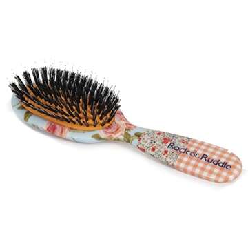 Rock & Ruddle Natural Mixed Boar Bristle Hair Brush for Women and Kids (Small 6.9") - Perfect for Wet or Dry Hair, Detangling Smoothing Blowdrying - Designed & Made in UK - Pink Gingham