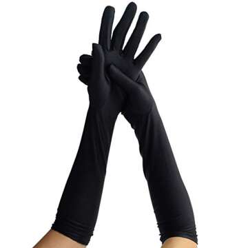 Wobe Long Opera Party 20s Satin Gloves Stretchy Adult Size Elbow Length 1920s Opera Satin Long Gloves Classic Sun Protection Gloves Wedding Bride Etiquette Gloves for Women Girls Black