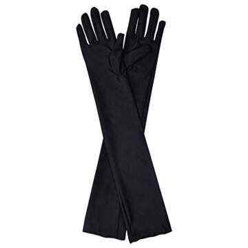 Wobe Long Opera Party 20s Satin Gloves Stretchy Adult Size Elbow Length 1920s Opera Satin Long Gloves Classic Sun Protection Gloves Wedding Bride Etiquette Gloves for Women Girls Black