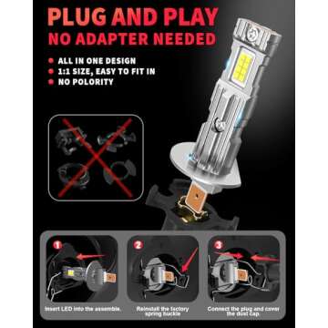 Krieges 2024 Newest H1 Bulb, 1:1 Real Mini Size 6500K H1 Fog Bulbs, IP68 Waterproof No Adapter Required Non-Polarity, Plug-and-Play Pack of 2