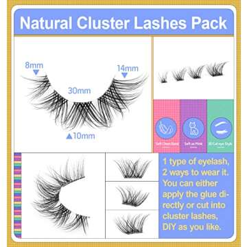 Lashes Cluster Natural Wispy Cat Eye False Eyelashes Individual Clear Band Like Eyelash Extension Soft Handmade Reusable Fake Lashes Pack