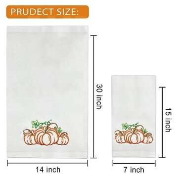 Fall Hand Towels Cotton Embroidered Sets of 2 - Fall Kitchen Towels Bathroom - Fall Pumpkins Dish Towels Tea Dishcloths - Holiday Decorative Autumn Thanksgiving Farmhouse Hostess Housewarming Gifts