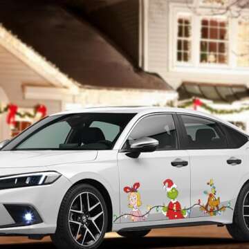 Christmas Car Decals, Waterproof Cute Cartoon Christmas Car Stickers, Funny Holiday Decorations for Car Windshield Window Decals (Style B)