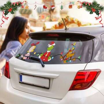 Christmas Car Decals, Waterproof Cute Cartoon Christmas Car Stickers, Funny Holiday Decorations for Car Windshield Window Decals (Style B)