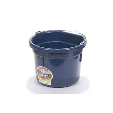 Little Giant® Flat Back Plastic Animal Feed Bucket | Animal Feed Bucket with Metal Handle | Horse Feed & Water Bucket | 8 Quarts | Navy