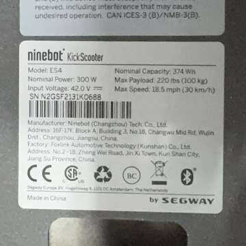 Segway Ninebot ES4 Electric KickScooter- 300W Motor, 28 Miles Range & 19MPH, 8" Solid Non-Pneumatic Tires, Dual Brakes, External Battery, Commuter Scooter for Adults & Teens, Large