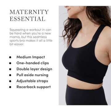 Ingrid & Isabel Basics - Medium Impact Nursing Sports Bra - Seamless Black Bra, Womens Size XL