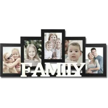Asense 5 Openings 4 x 6 inch Family Collage Picture Frames, Wall Hanging Wooden Photo Frame, Black