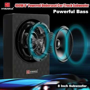 H YANKA SODA-08ASW 400W 8 Inch Compact Underseat Car Subwoofer with Built-in Amp, Slim Powered Subwoofer for Car/Truck/Jeep Audio