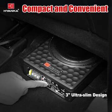 H YANKA SODA-08ASW 400W 8 Inch Compact Underseat Car Subwoofer with Built-in Amp, Slim Powered Subwoofer for Car/Truck/Jeep Audio