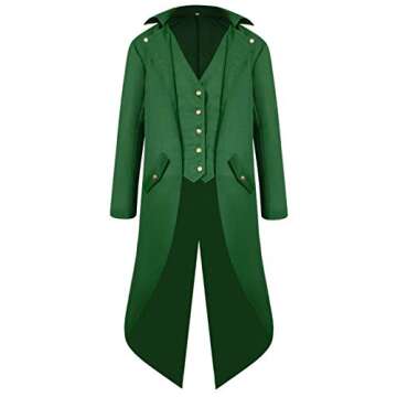 AI'MOURI Medieval Gothic Tailcoat Jacket for Kids, Boys Steampunk Renaissance Victorian Gothic Pirate Vampire Joker Jacket Cosplay Long Uniform Coat Plague Doctor Halloween Costume Tuxedo (Green, L)