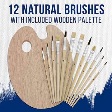 U.S. Art Supply 12-Piece Artist Paint Brush Set with 9" x 12" Wood Painting Palette - 12 Premium Round & Flat Bristle Paintbrushes - Fun Kids, Adults, Students, School Teachers, Beginners, Starter Kit