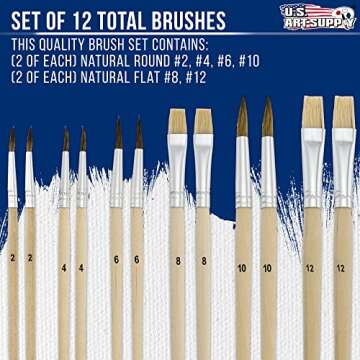 U.S. Art Supply 12-Piece Artist Paint Brush Set with 9" x 12" Wood Painting Palette - 12 Premium Round & Flat Bristle Paintbrushes - Fun Kids, Adults, Students, School Teachers, Beginners, Starter Kit