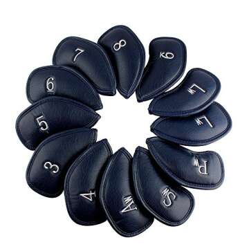 Craftsman Golf 12pcs Thick Synthetic Leather Golf Iron Head Covers Set Headcover Fit All Brands Callaway, Ping, Taylormade, Cobra Etc. (Blue)