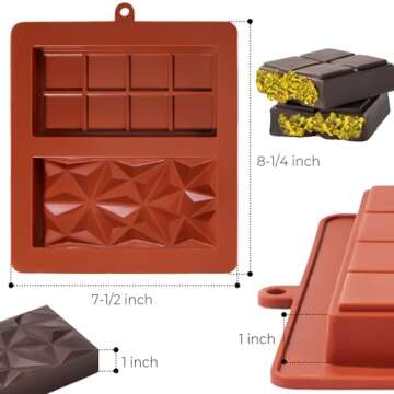 UWILLION Chocolate Bar Mold Deep Dubai 1 Inch Pistachio Chocolate Bar Silicone Thick Mold for Stuffed Bar, Large Candy Bar Mold for Filling