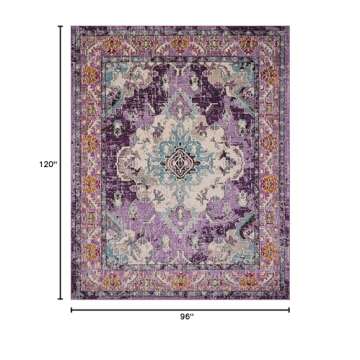 SAFAVIEH Monaco Collection Area Rug - 8' x 10', Violet & Light Blue, Boho Chic Medallion Distressed Design, Non-Shedding & Easy Care, Ideal for High Traffic Areas in Living Room, Bedroom (MNC243L)