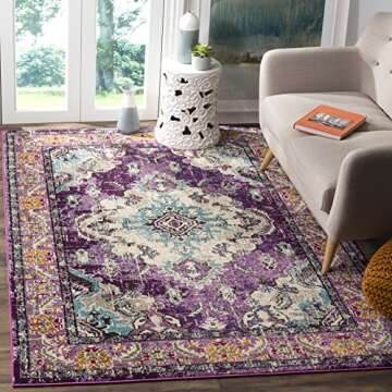 SAFAVIEH Monaco Collection Area Rug - 8' x 10', Violet & Light Blue, Boho Chic Medallion Distressed Design, Non-Shedding & Easy Care, Ideal for High Traffic Areas in Living Room, Bedroom (MNC243L)