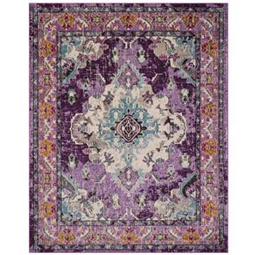 SAFAVIEH Monaco Collection Area Rug - 8' x 10', Violet & Light Blue, Boho Chic Medallion Distressed Design, Non-Shedding & Easy Care, Ideal for High Traffic Areas in Living Room, Bedroom (MNC243L)