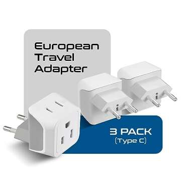 Ceptics European Travel Plug Adapter Europe Power Adaptor Charger Dual Input - Ultra Compact - Light Weight - USA to any Type C Countries such as Italy, Iceland, Austria and More (CT-9C), white