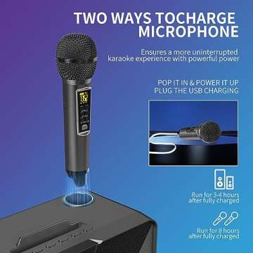 Karaoke Machine for Adults and Kids with 2 UHF Wireless Microphones,Portable Bluetooth Speaker PA Speaker System with LED Party Lights for Home Party, Picnic,Car,Outdoor/Indoor/Birthday Gifts