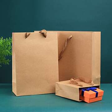 HexinYigjly 12 Pcs Kraft Paper Bags with Handles, Brown Paper Gift Bags Bulk, Small, Medium & Large Retail Bags for Small Business, Shopping Bags, Birthday Party Favor Bags, Merchandise Bags