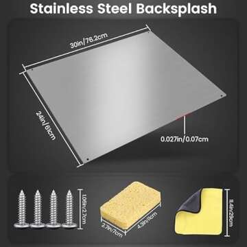 24" x 30" Stainless Steel Backsplash, Stove Metal Backsplash Protector for Kitchen Wall, Easy Clean Installation with 4 Pre Drilled Holes Screws & Microfiber Towel for Behind Stove Backsplash Panel