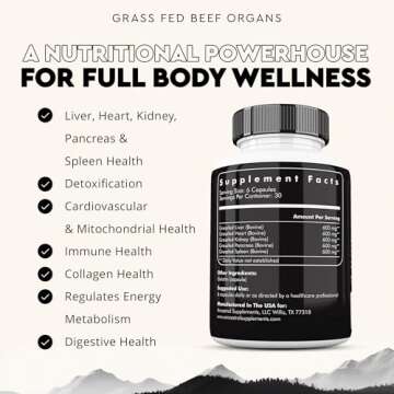 Ancestral Supplements Grass Fed Beef Organ Supplement, Supports Whole Body Wellness with Proprietary Blend of Liver, Heart, Kidney, Pancreas, Spleen, Freeze-Dried Beef, Non-GMO, 180 Capsules