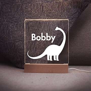 With Love From Julie Personalized Night Light for Kids Customized Gifts for Baby Nursery Lamp Bedroom Decor Dinosaur