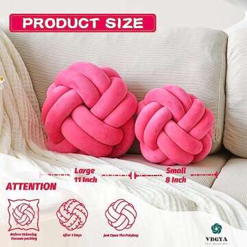 VBGYA Knot Pillow Ball, Soft Home Decorative Throw Pillows Cushion, Round Changeability Knotted Pillows, Modern Home Handmade Cushions for Bedroom, Sofa, Couch (8 Inch, Hot Pink)