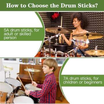 2/4/6/12 Pairs Drum Sticks, 5A Drum Sticks, Oval Wood Tip Drum Stick for Drums, Non-slip Drum Stick for Jazz Drum Electronic Drums Musical Instrument Percussion (5A, 2 Pairs)