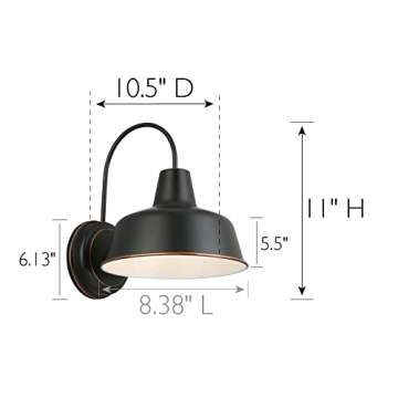 Mason Barn Light 1 Indoor/Outdoor Wall Mount Modern Industrial Farmhouse Design House Light for Patio, Garage, Bathroom, Office, Kitchen, 8 inch, Oil Rubbed Bronze, 519504