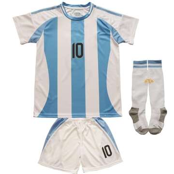 GITGIE 2024 Argentina #10 Leo Copa-American Home Kids Football Soccer Jersey/Shorts/Socks Kit Youth Sizes (White, 28)