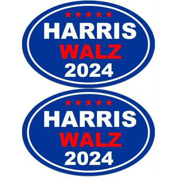 2 Pack Harris Walz 2024 Magnets Kamala Harris Tim Waltz President 2024 Magnets Vinyl Coat of Arms Auto Bumper Magnet Stickers Fade Proof Waterproof Outdoor Indoor