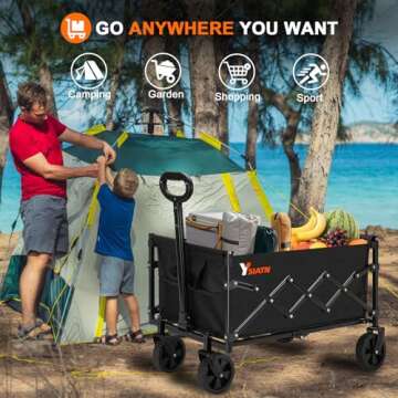 Collapsible Wagon Cart Foldable with 350lbs Weight Capacity, Lightweight Utility Shopping Cart with Wheels, Folding Grocery Wagon Cart Portable for Beach Garden Sports and Camping, Black