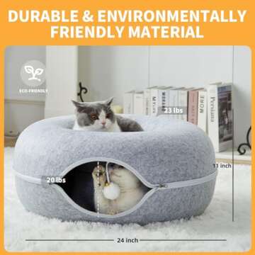 Cat Tunnel Bed, Cat Tunnel, Jia Xi Indoor Cat Hideout, Donut Cat Bed, Universal for All Seasons Cat Condo and Cat Cave(24 in * 24 in* 11 in) Light Grey