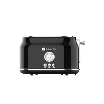 CULINARY CHEF, 2 Slice Toaster, Retro Style, Wide Slot for Bread, English Muffins, Croissants, and Bagels, 5 Adjustable Toast Settings, Cancel and Defrost, 900w, Black