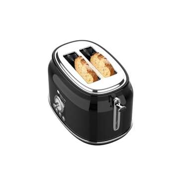 CULINARY CHEF, 2 Slice Toaster, Retro Style, Wide Slot for Bread, English Muffins, Croissants, and Bagels, 5 Adjustable Toast Settings, Cancel and Defrost, 900w, Black