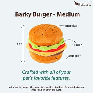 P.L.A.Y. Pet American Classic Plush - Hamburger. Handmade Craftsmanship with Triple Stitched Edges for Durability