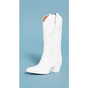 Jeffrey Campbell Dagget White Combo Pull On Block Heel Pointed Toe Western Boots (White Combo, 9)