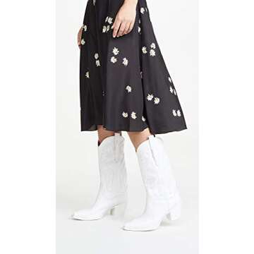 Jeffrey Campbell Dagget White Combo Pull On Block Heel Pointed Toe Western Boots (White Combo, 9)