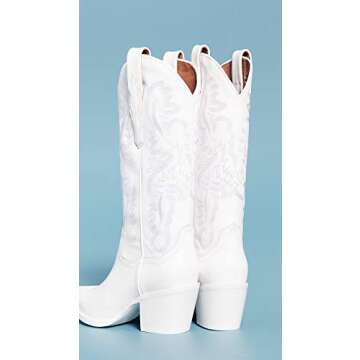 Jeffrey Campbell Dagget White Combo Pull On Block Heel Pointed Toe Western Boots (White Combo, 9)