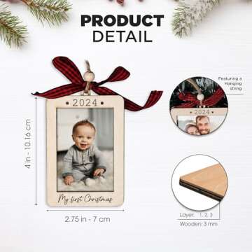 Baby's First Christmas Ornament 2024 - Picture Frame Keepsake