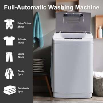 Outspurge Full Automatic Washer Machine,Portable Washing Machine for Household Use,1.34 Cu.Ft.Laundry Washer Spin with 10 Wash Programs& LED Display& Built-in Drain Pump,Ideal for Apartment,RV